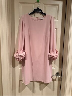 Preston & York Blush Pink Mini Dress with Rosette Sleeve Detail